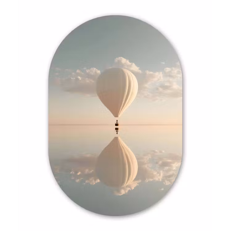 Muurovaal - Glas - Luchtballon - Wolken - Water - Blauw — 1