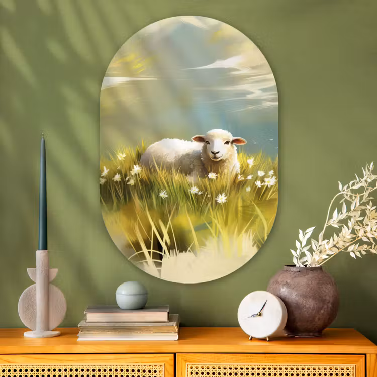 Muurovaal - Glas - Schaap - Weide - Groen — 2