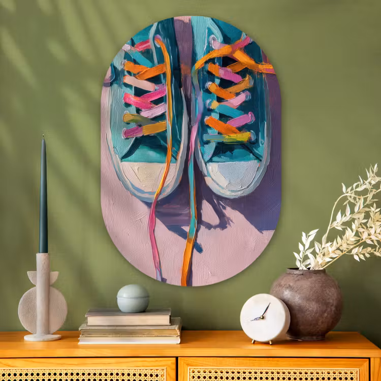 Muurovaal - Glas - Sneakers - Veters - Kleurrijk - Schaduw — 2