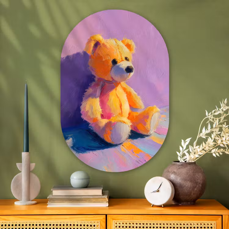 Muurovaal - Glas - Teddybeer - Schaduw - Penseelstreken - Paars — 2