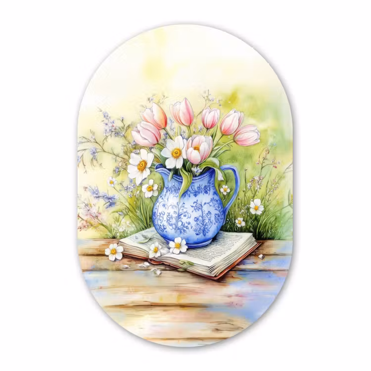 Muurovaal - Glas - Vaas - Delftsblauw - Madeliefjes — 1