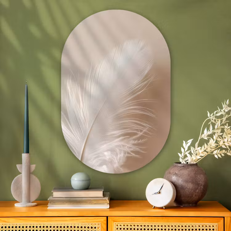 Muurovaal - Glas - Veer - Minimalistisch - Roze — 2