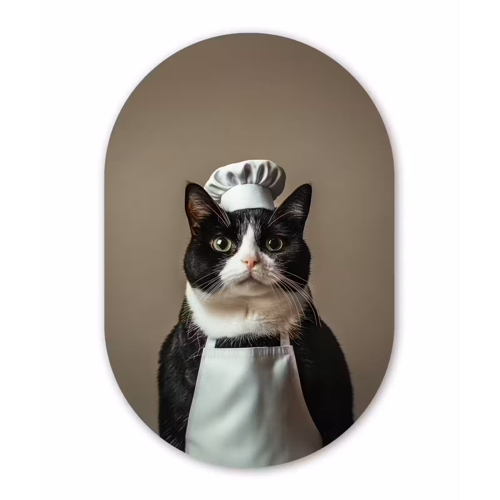 Muurovaal - Glas - Kat - Kokskleding - Zwart - Wit — 1