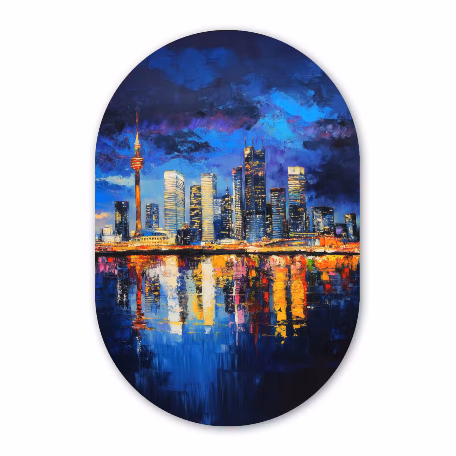 Muurovaal - Glas - Skyline Toronto - Modern - Stadslicht - Blauw — 1