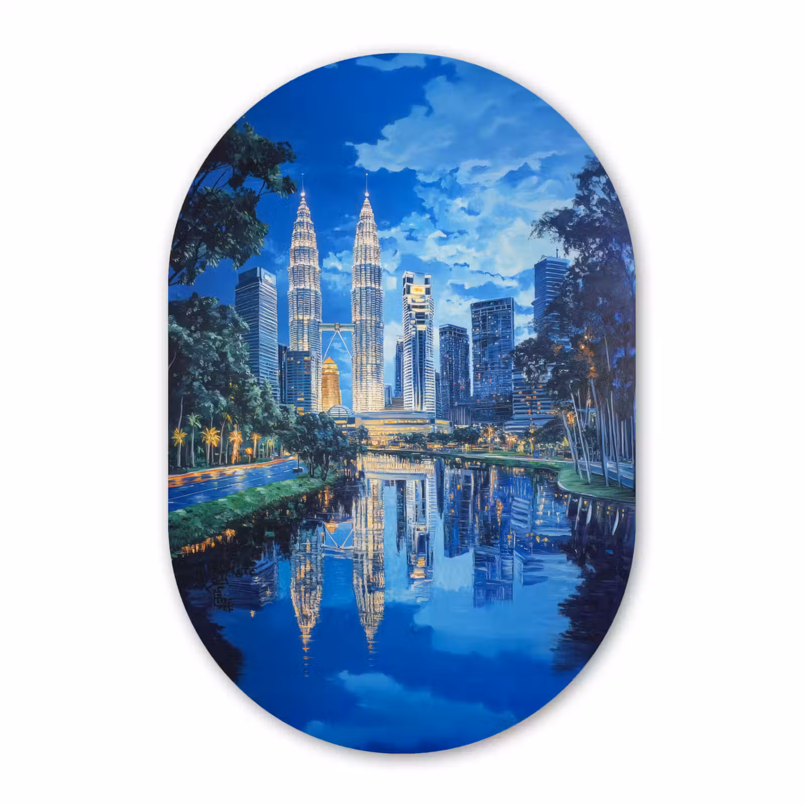 Muurovaal - Glas - Stad Kuala Lumpur - Skyline - Wolkenkrabbers - Water — 1