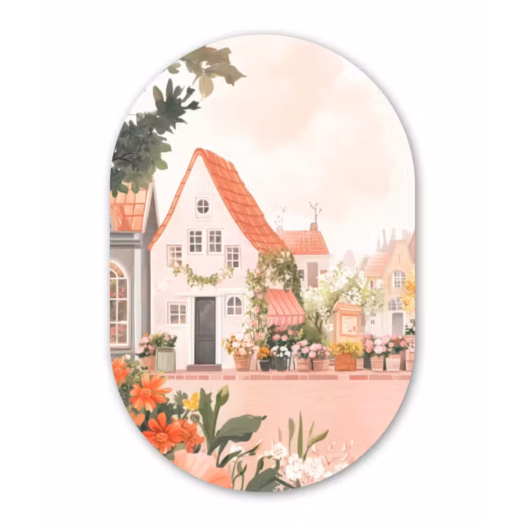 Muurovaal - Glas - Bloemen - Huizen - Dorp — 1