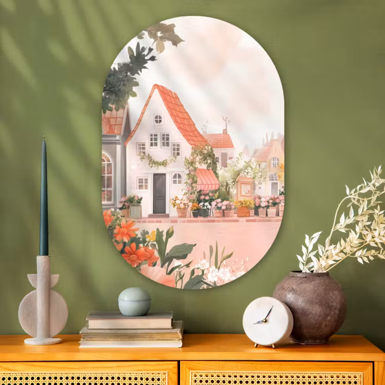 Muurovaal - Glas - Bloemen - Huizen - Dorp — 2