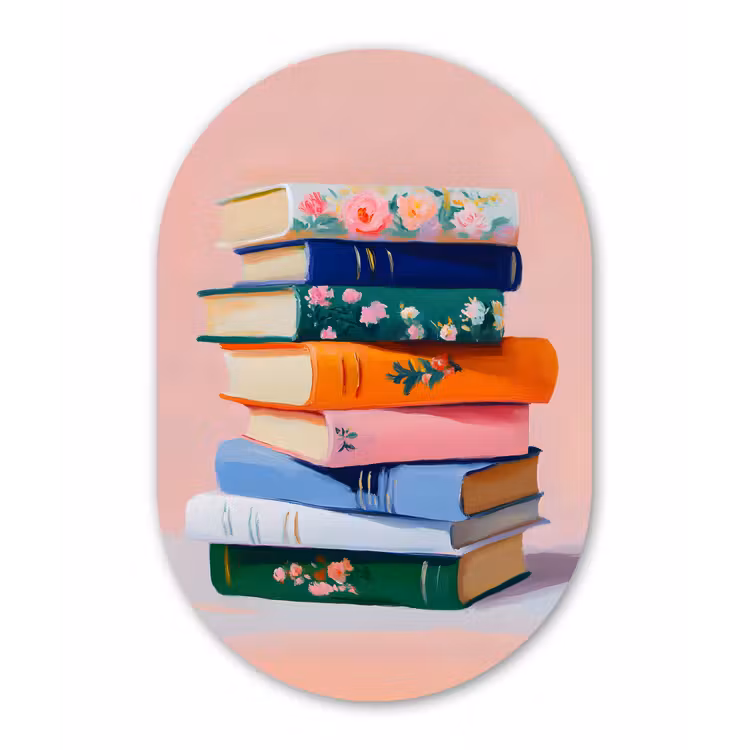 Muurovaal - Glas - Boeken - Stapel - Kleurrijk — 1