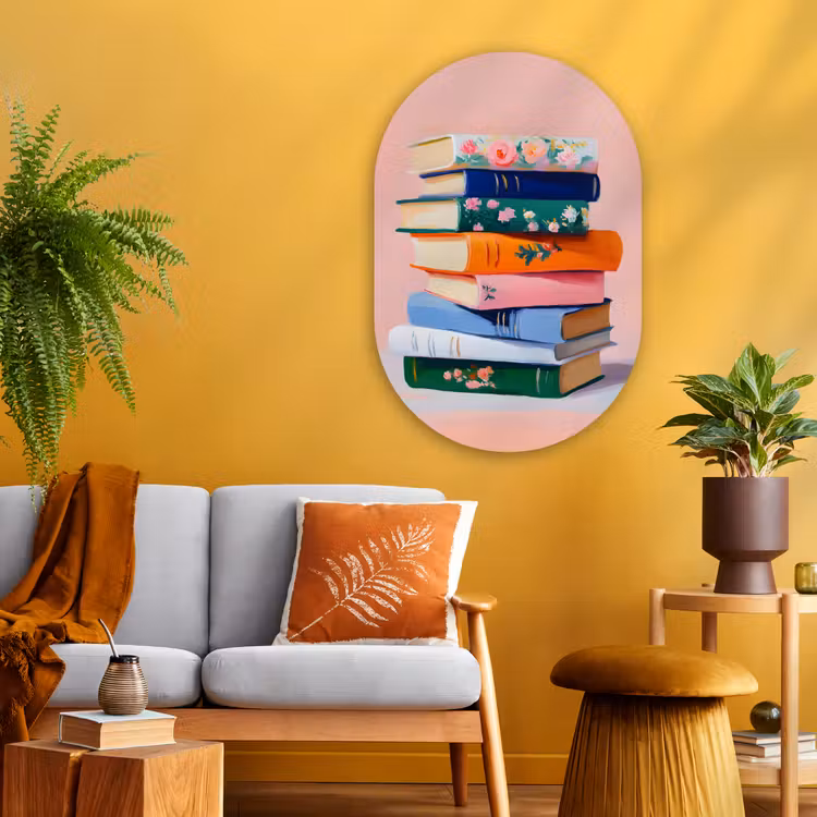 Muurovaal - Glas - Boeken - Stapel - Kleurrijk — 3