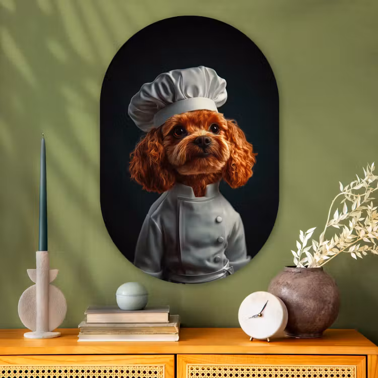 Muurovaal - Glas - Bruin - Kok - Hondje — 2