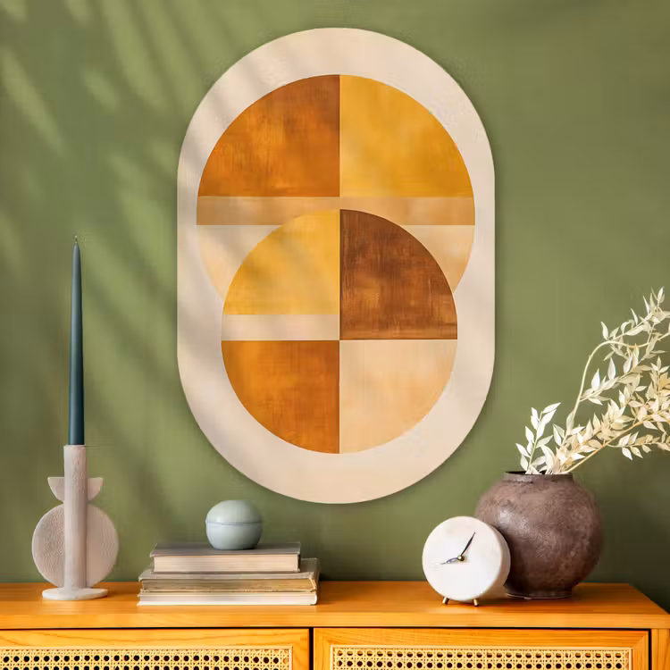 Muurovaal - Glas - Cirkels - Geel - Minimalistisch — 2