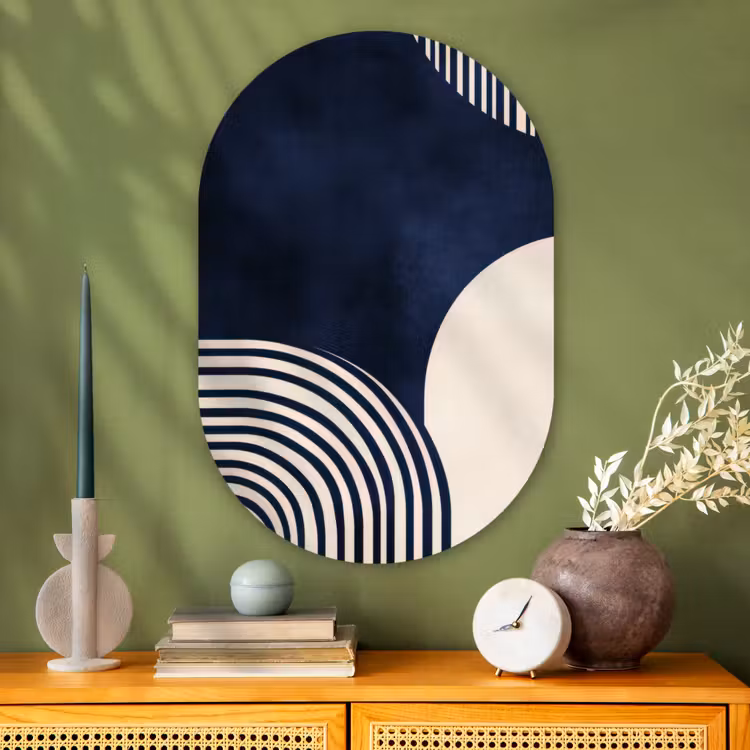 Muurovaal - Glas - Donkerblauw - Abstract - Lijnen — 2