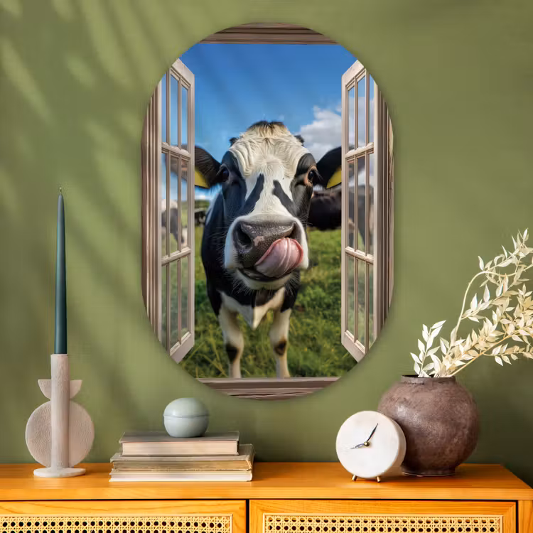 Muurovaal - Glas - Doorkijk - Koe - Weiland - Dieren - Natuur — 2