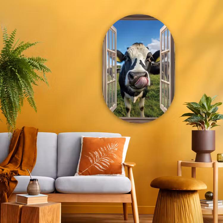 Muurovaal - Glas - Doorkijk - Koe - Weiland - Dieren - Natuur — 3