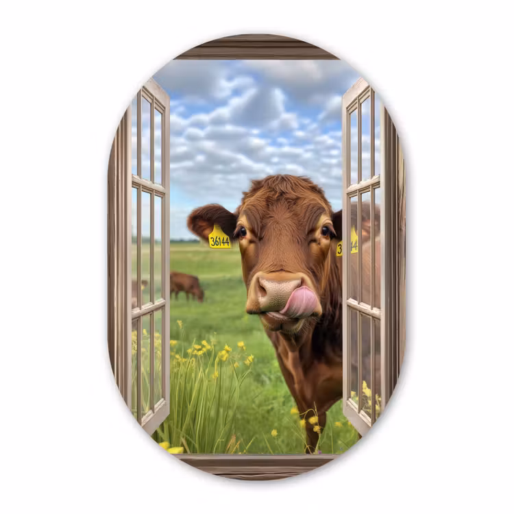 Muurovaal - Glas - Doorkijk - Koe - Weiland - Landschap - Dieren — 1