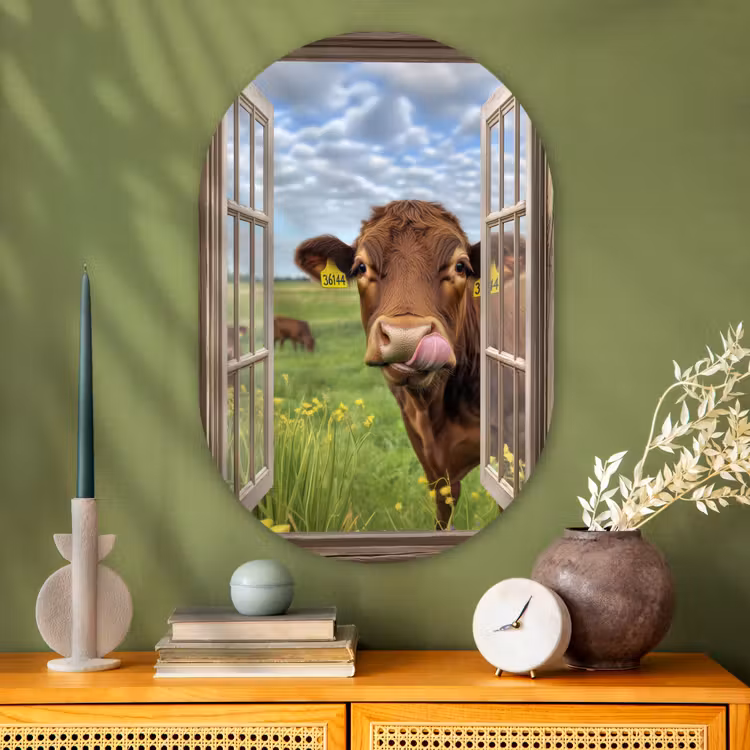 Muurovaal - Glas - Doorkijk - Koe - Weiland - Landschap - Dieren — 2