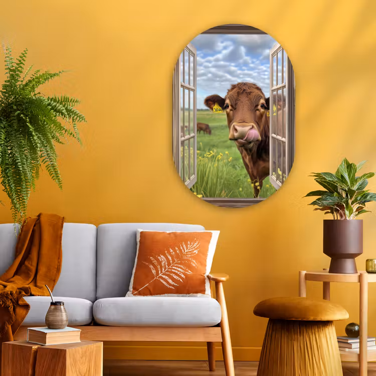 Muurovaal - Glas - Doorkijk - Koe - Weiland - Landschap - Dieren — 3
