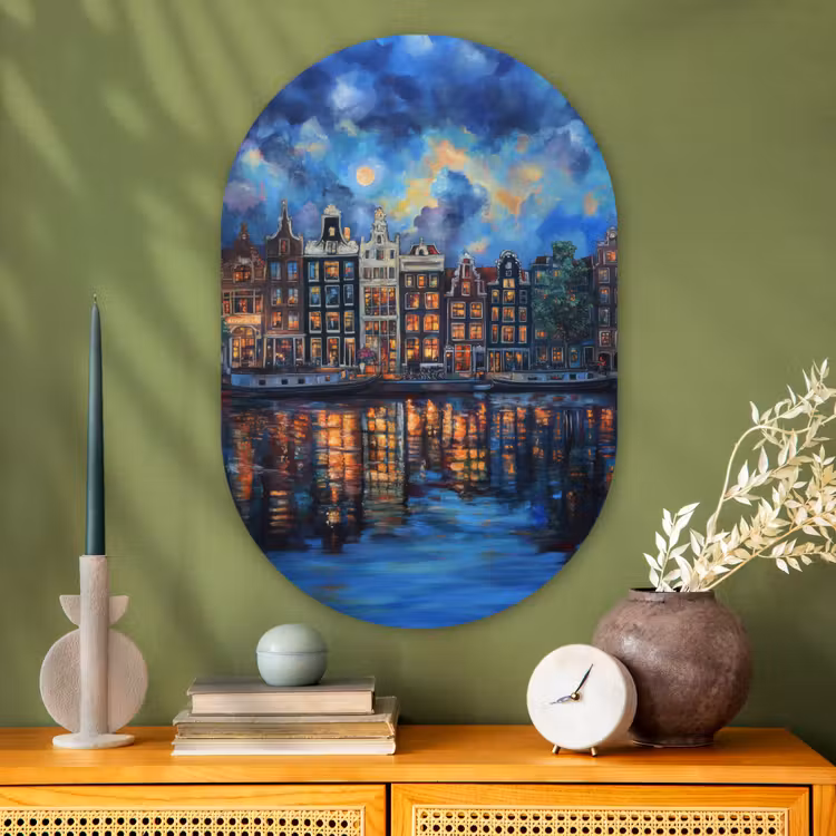 Muurovaal - Glas - Grachten Amsterdam - Huizen - Stad - Kleurrijk — 2