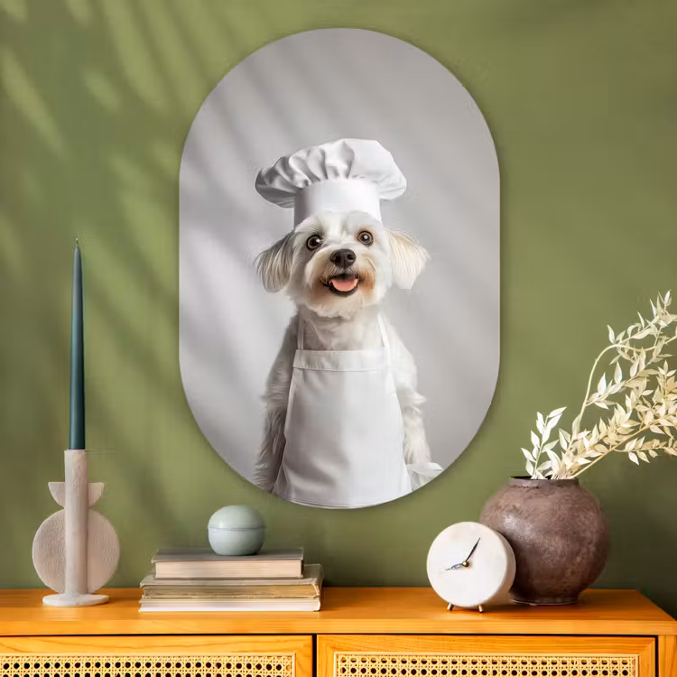 Muurovaal - Glas - Hond - Wit - Kok — 2