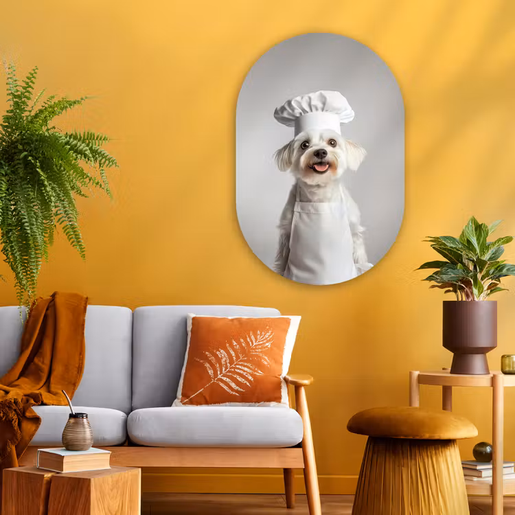 Muurovaal - Glas - Hond - Wit - Kok — 3