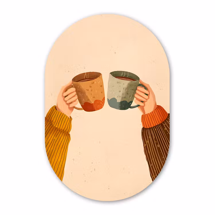 Muurovaal - Glas - Illustratie - Mokken - Proosten - Bruin — 1