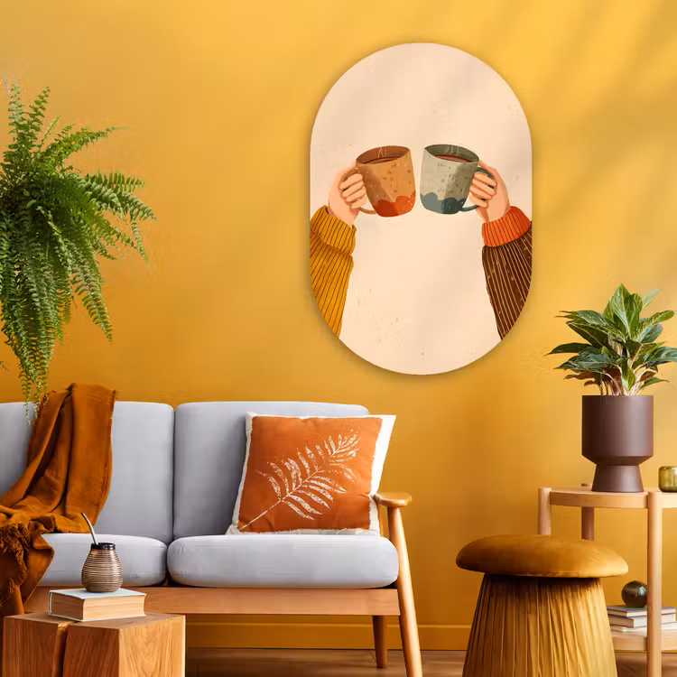 Muurovaal - Glas - Illustratie - Mokken - Proosten - Bruin — 3