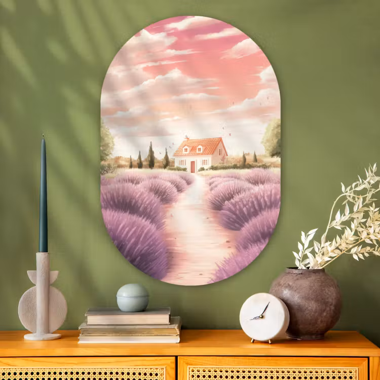 Muurovaal - Glas - Lavendelveld - Huis - Paars — 2