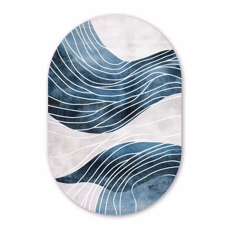 Muurovaal - Glas - Lijnen - Golven - Abstract - Blauw — 1