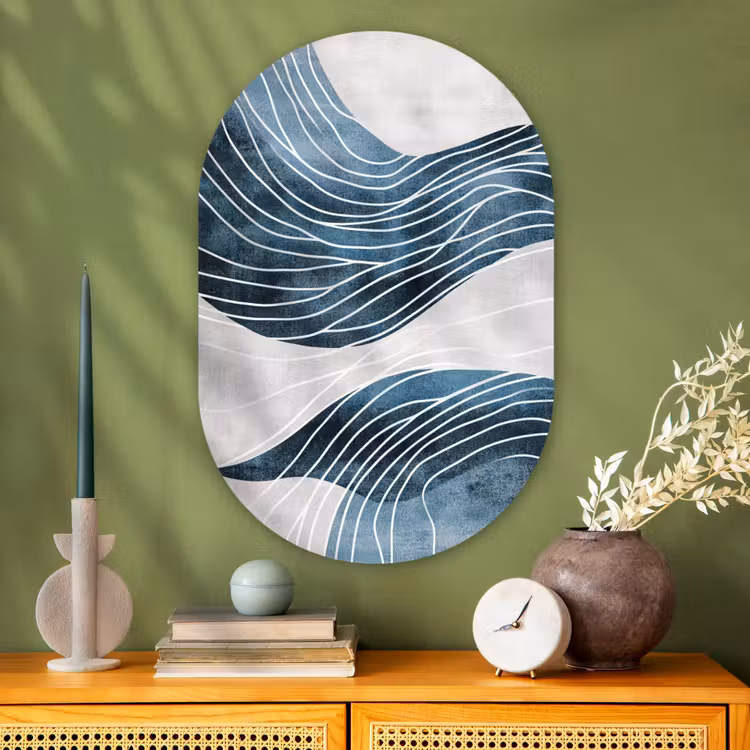 Muurovaal - Glas - Lijnen - Golven - Abstract - Blauw — 2