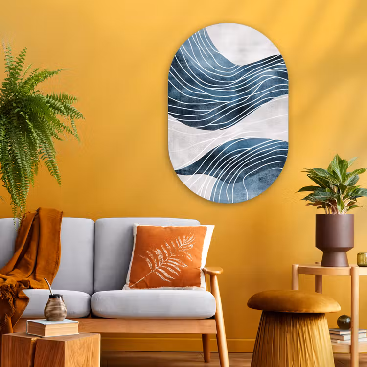 Muurovaal - Glas - Lijnen - Golven - Abstract - Blauw — 3