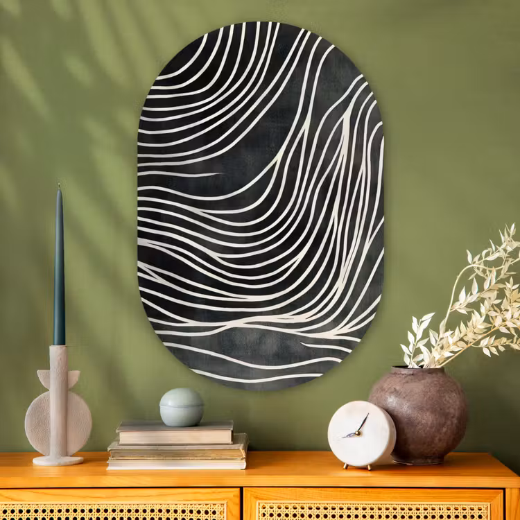 Muurovaal - Glas - Lijnen - Patroon - Abstract - Wit — 2