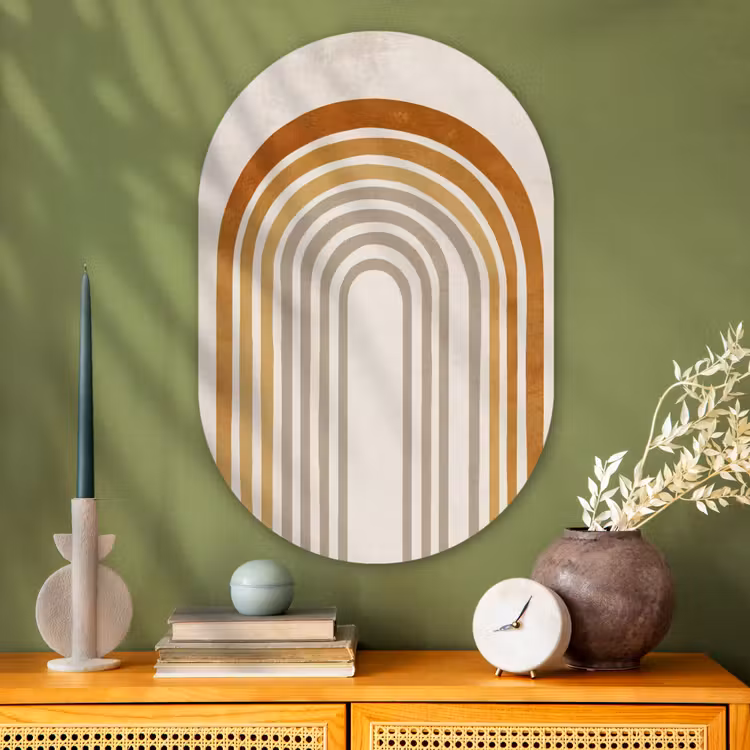 Muurovaal - Glas - Minimalistisch - Boog - Lijnen - Beige — 2