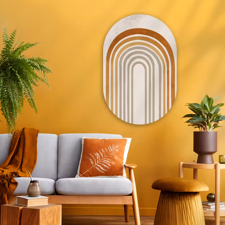 Muurovaal - Glas - Minimalistisch - Boog - Lijnen - Beige — 3