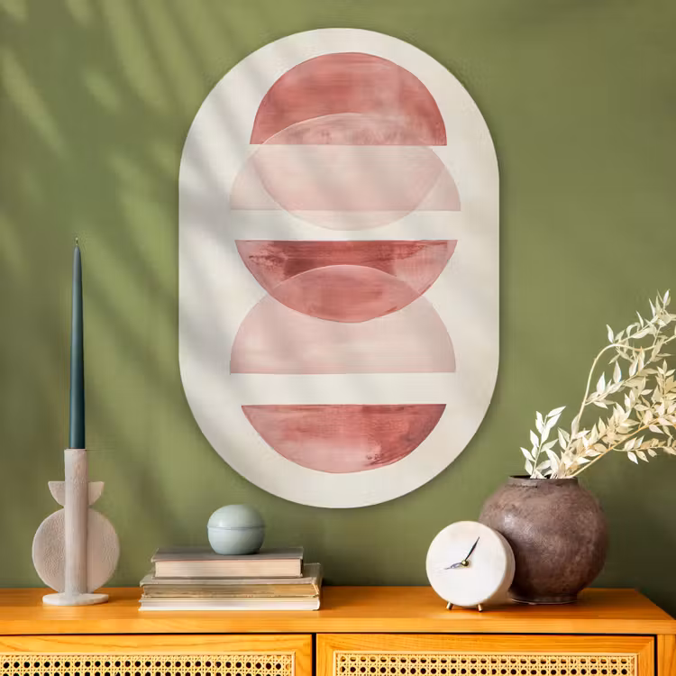 Muurovaal - Glas - Minimalistisch - Cirkels - Roze — 2