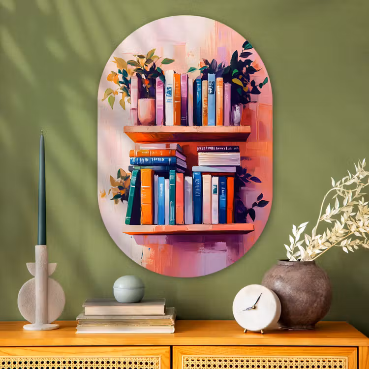 Muurovaal - Glas - Planken - Boeken - Bladeren — 2