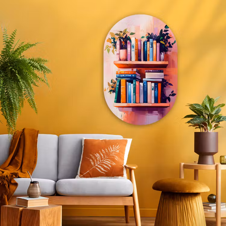 Muurovaal - Glas - Planken - Boeken - Bladeren — 3