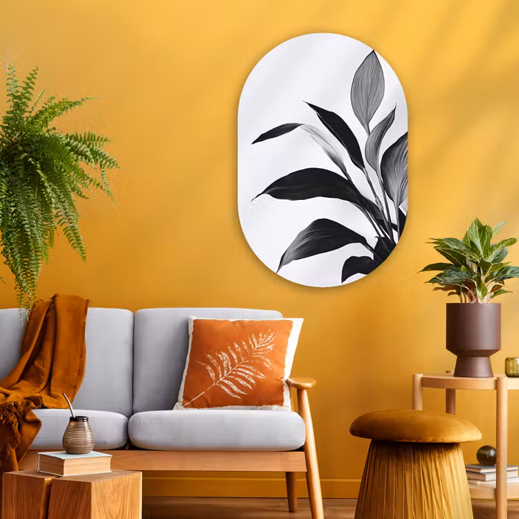 Muurovaal - Glas - Plant - Bladeren - Minimalistisch - Zwart — 3