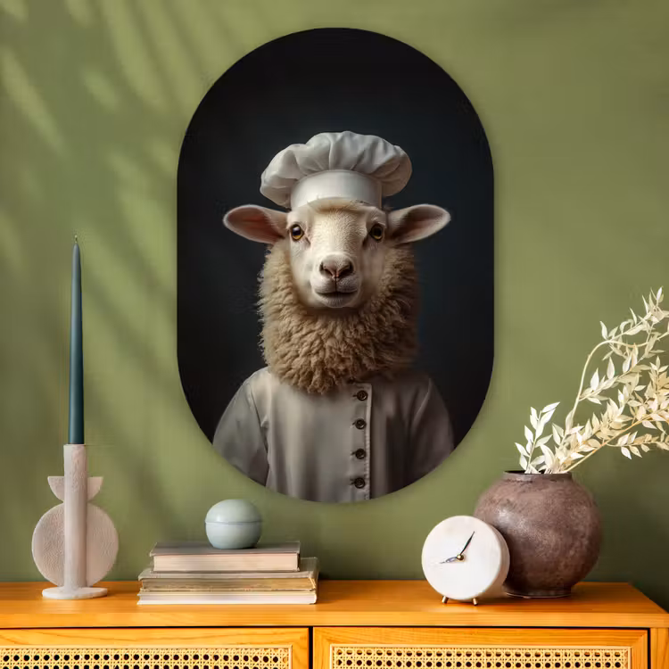 Muurovaal - Glas - Schaap - Wol - Kok — 2
