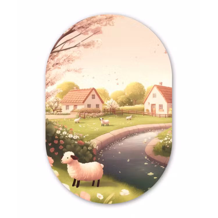Muurovaal - Glas - Schapen - Huisje - Platteland — 1