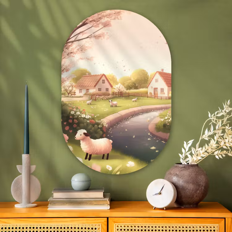 Muurovaal - Glas - Schapen - Huisje - Platteland — 2
