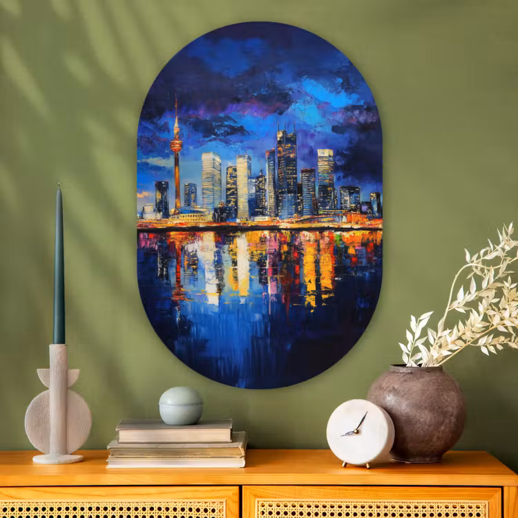 Muurovaal - Glas - Skyline Toronto - Modern - Stadslicht - Blauw — 2