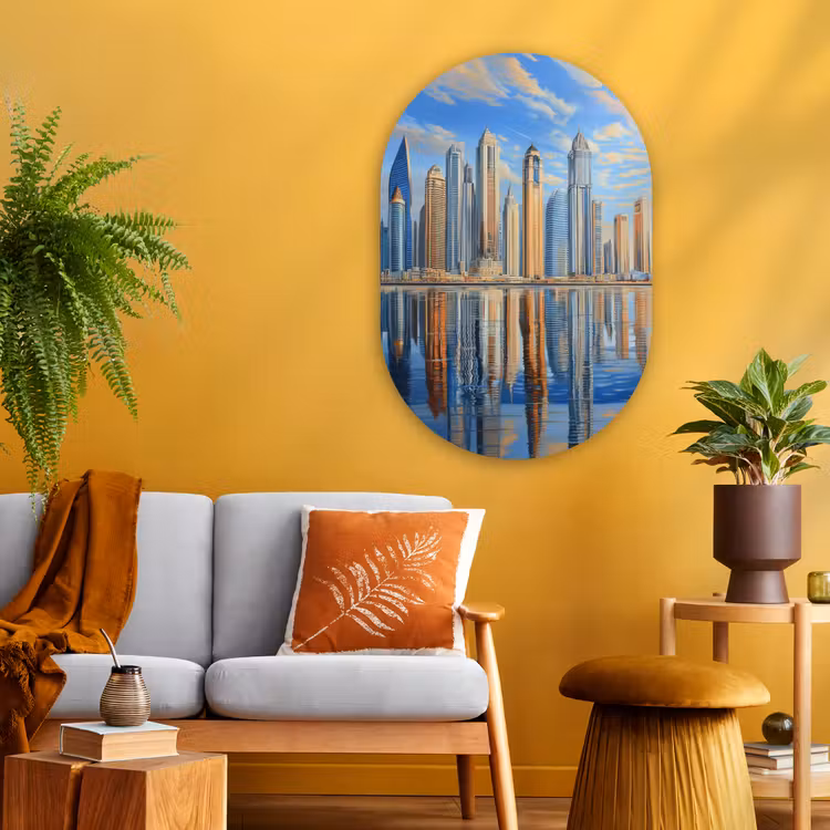 Muurovaal - Glas - Skyline - Wolkenkrabbers - Water - Blauw — 3