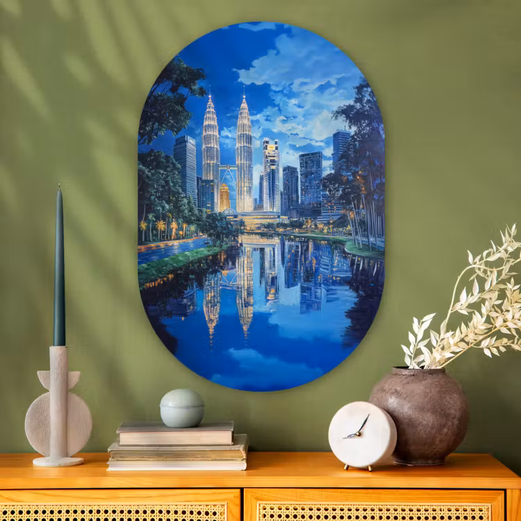Muurovaal - Glas - Stad Kuala Lumpur - Skyline - Wolkenkrabbers - Water — 2