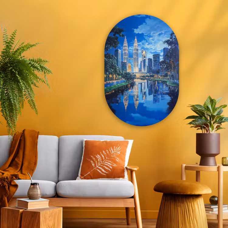 Muurovaal - Glas - Stad Kuala Lumpur - Skyline - Wolkenkrabbers - Water — 3