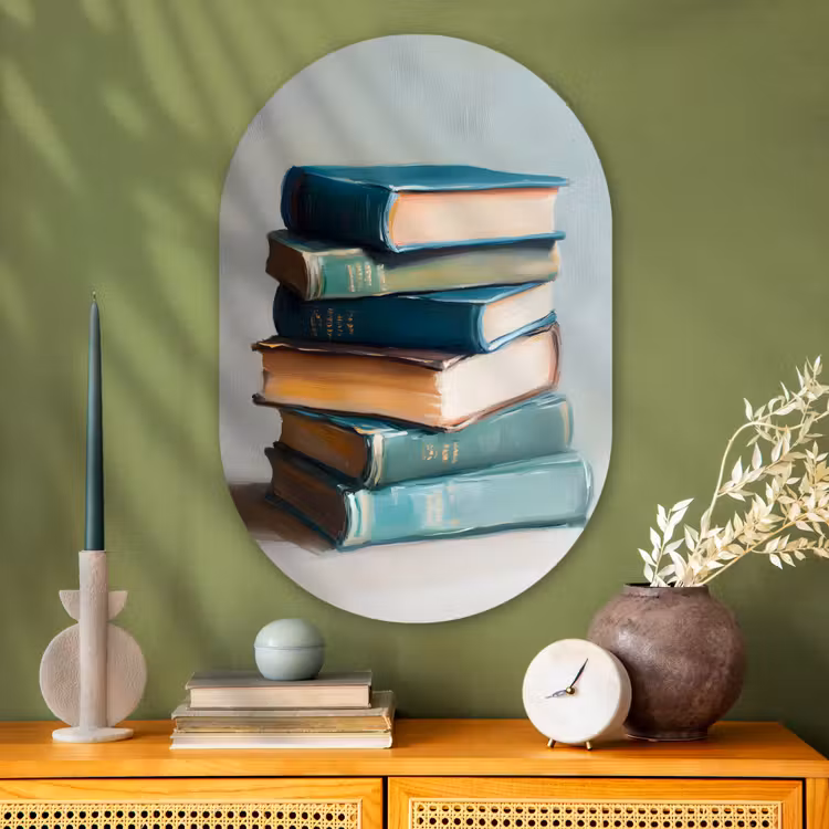 Muurovaal - Glas - Stapel - Boeken - Groen - Daglicht — 2