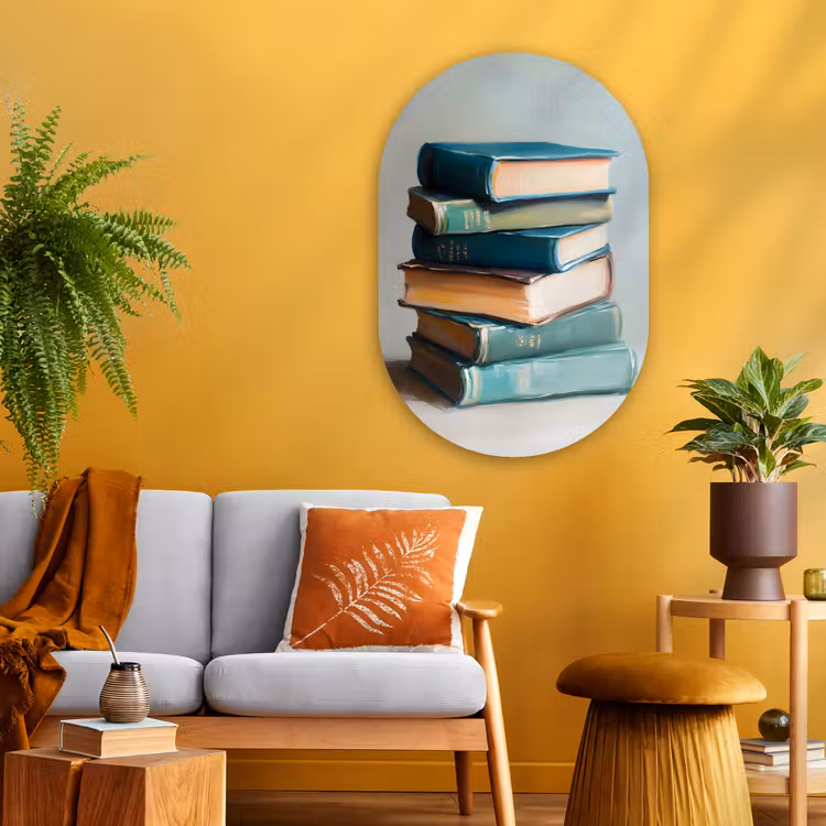 Muurovaal - Glas - Stapel - Boeken - Groen - Daglicht — 3