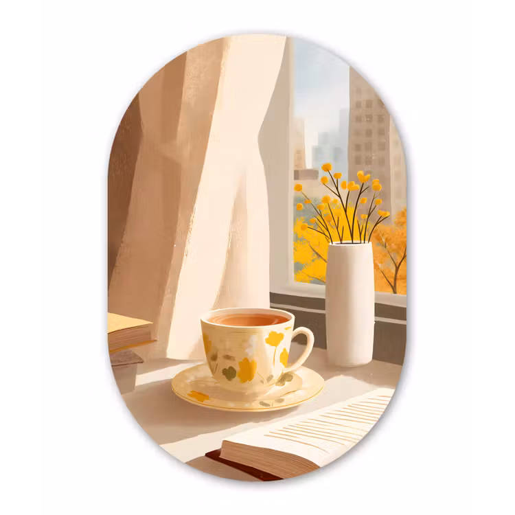 Muurovaal - Glas - Thee - Boek - Thee - Herfst — 1