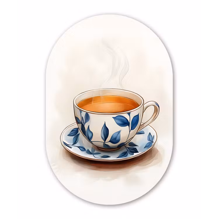 Muurovaal - Glas - Theekop - Bladeren - Blauw — 1