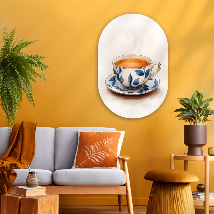 Muurovaal - Glas - Theekop - Bladeren - Blauw — 3