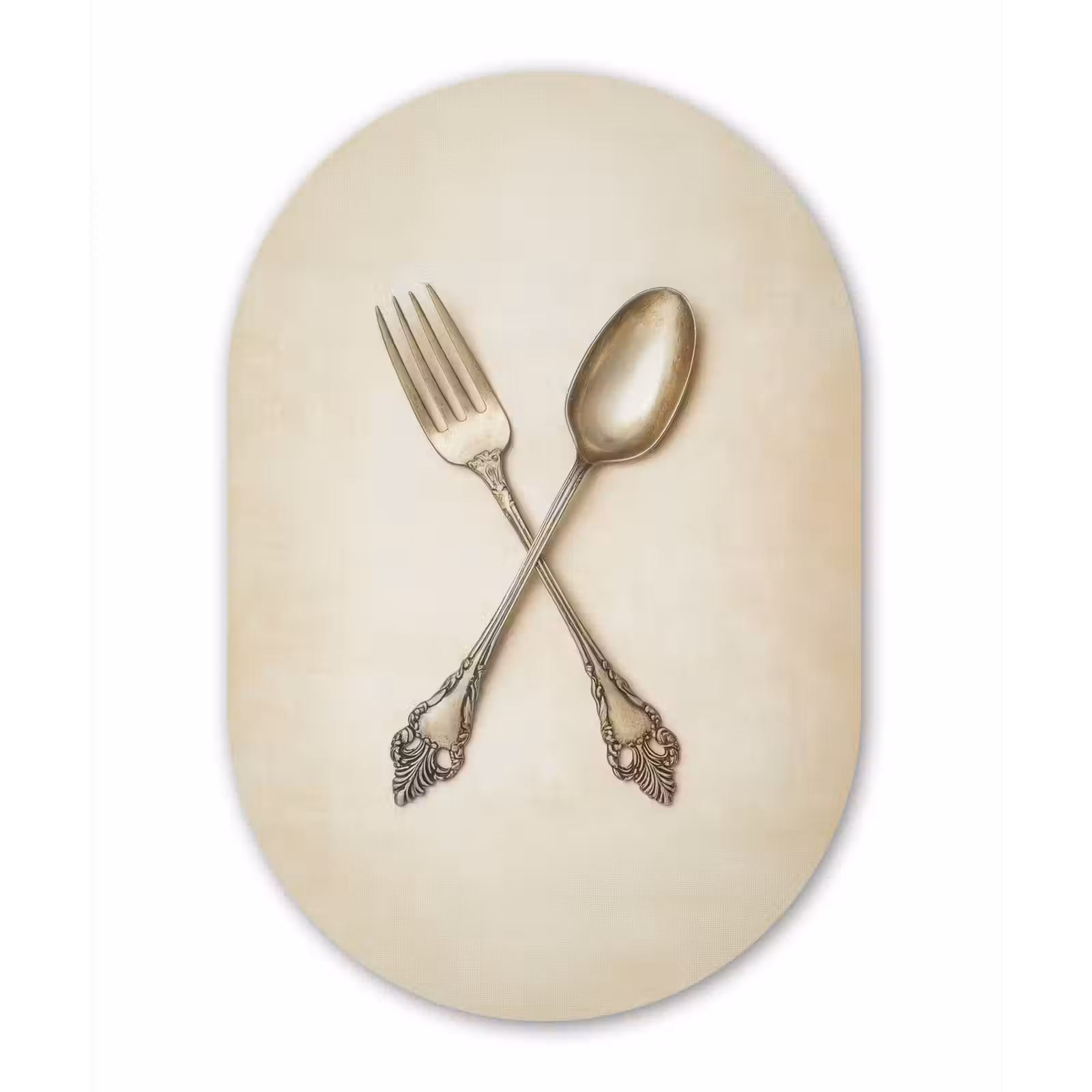 Muurovaal - Glas - Beige - Vintage - Bestek — 1